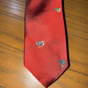Hathaway Men's Red Silk Blend Tie With Fly Fishing Lures 55" Short